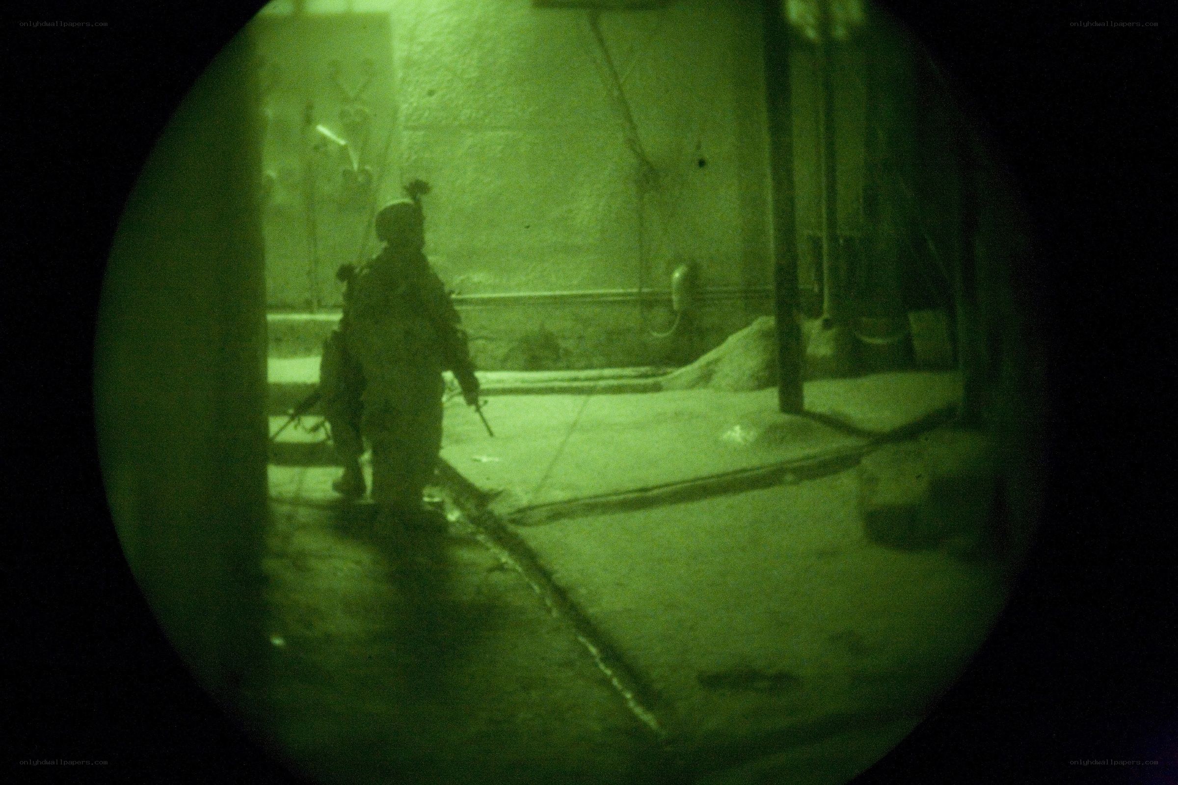 Soldier in night vision view