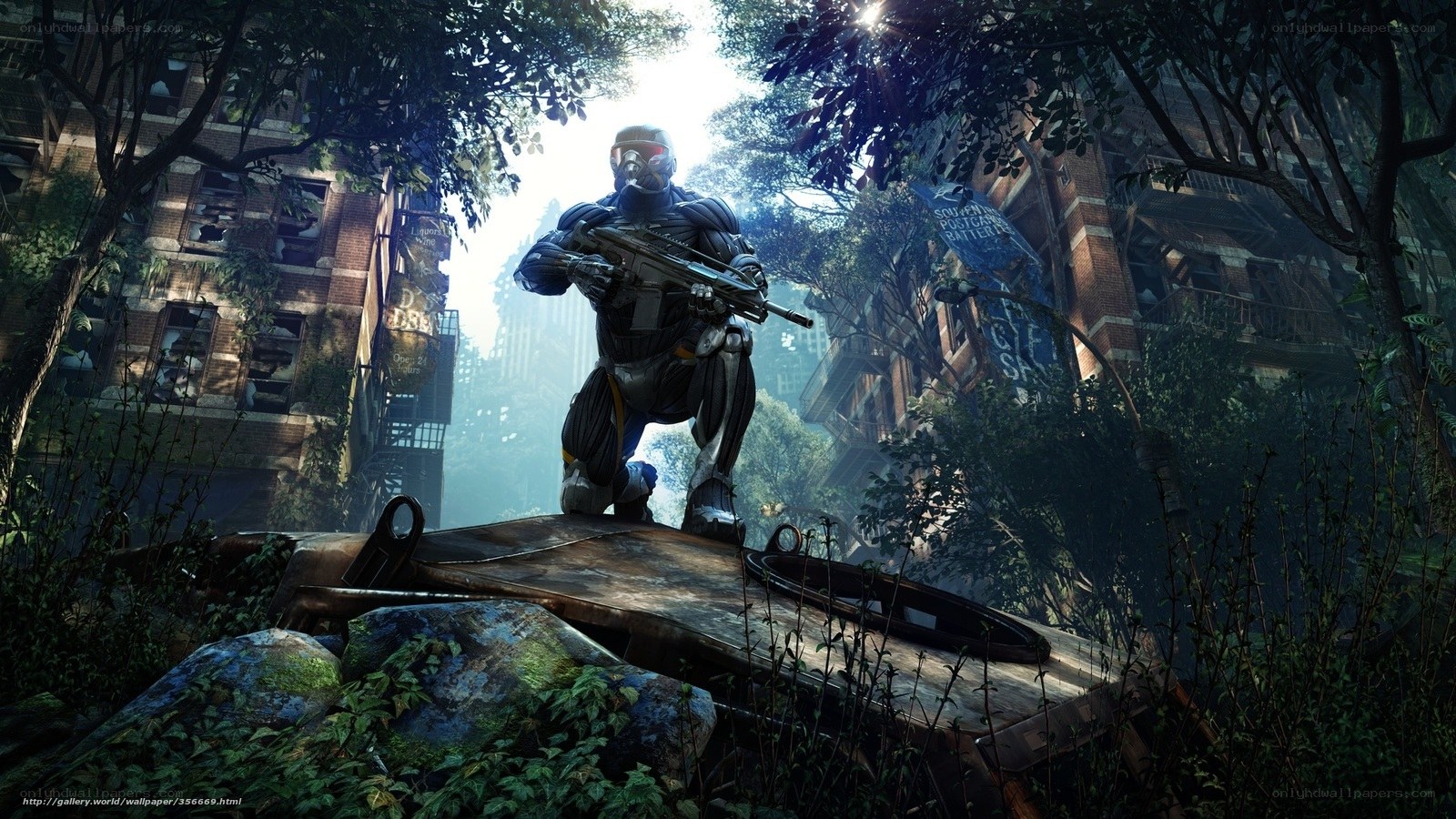 Soldier in overgrown city