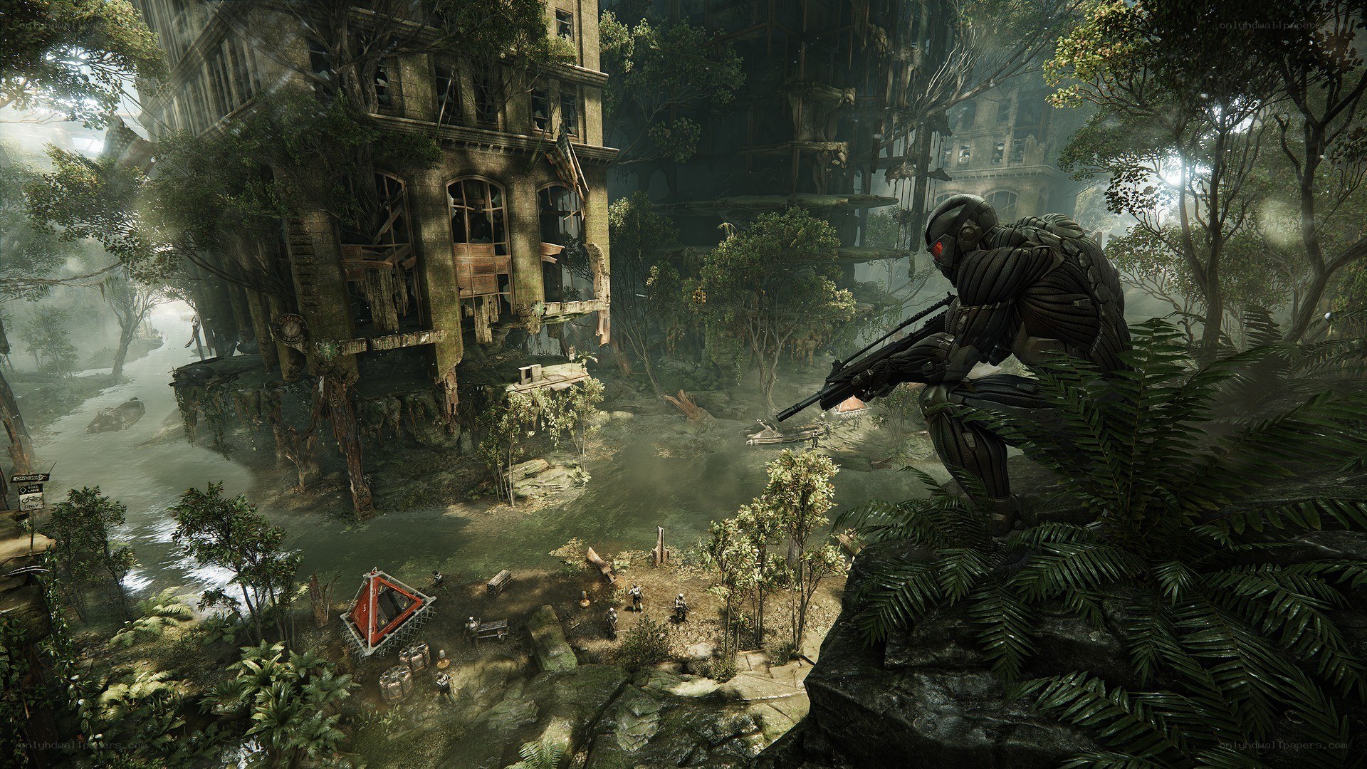soldier in overgrown ruins