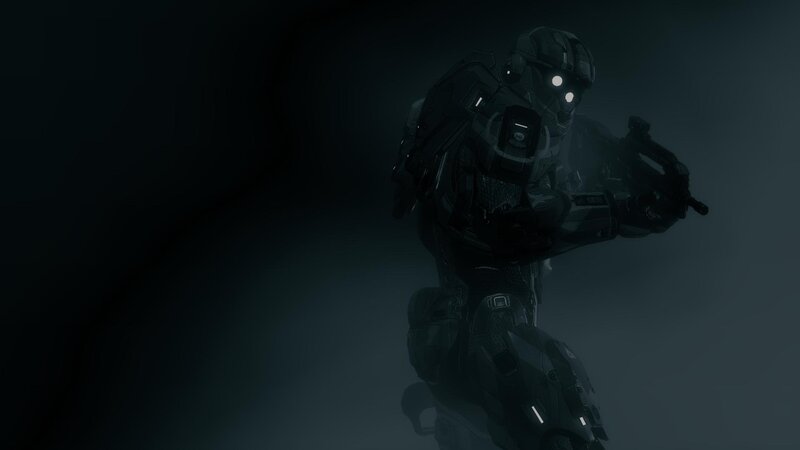 Soldier in Powered Armor — Black, Dark, Dramatic