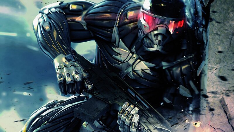 Soldier in Powered Armor — Black, Dramatic, Digital Art, Gun, Helmet