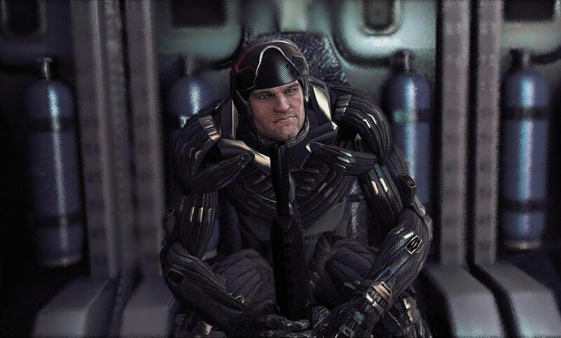 Soldier in Powered Armor — Black, Serious