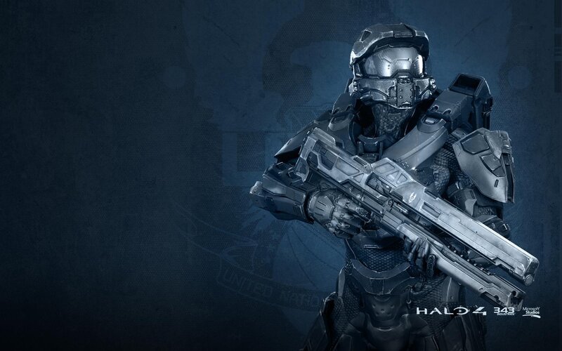 Soldier in Powered Armor — Blue, Dramatic, Digital Art, Gun, Helmet, Gray