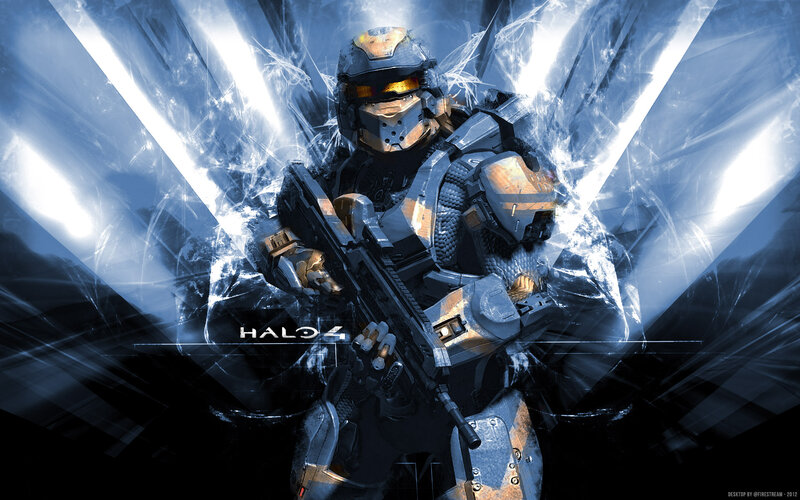 Soldier in Powered Armor — Blue, Dramatic, Digital Art, Gun, Helmet