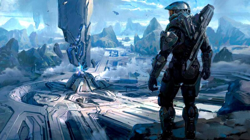 Soldier in Powered Armor — Blue, Dramatic, Digital Art, Weapon, Alien Structure