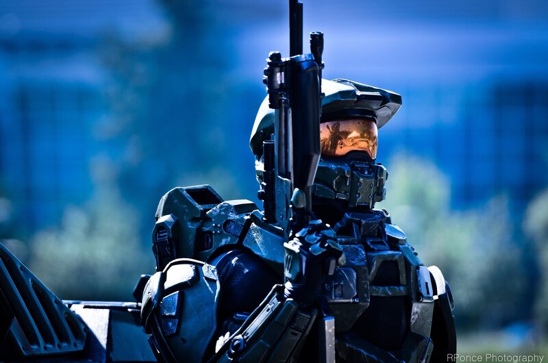 Soldier in Powered Armor — Blue, Dramatic, Photograph