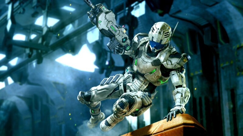 Soldier in Powered Armor — Gray, Dramatic, 3d Render, Weapon, Mechanical Structure