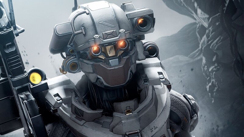 Soldier in Powered Armor — Gray, Dramatic, 3d Render, Weapon