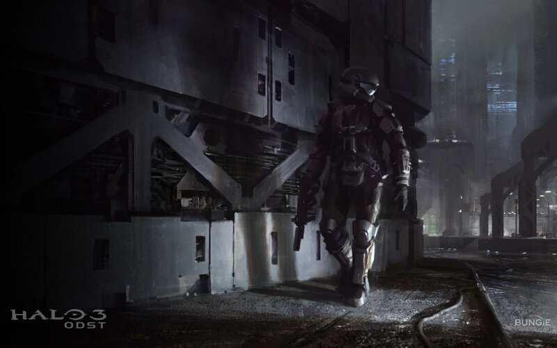 Soldier in Powered Armor — Gray, Dramatic, Night, Digital Art, Armored Soldier