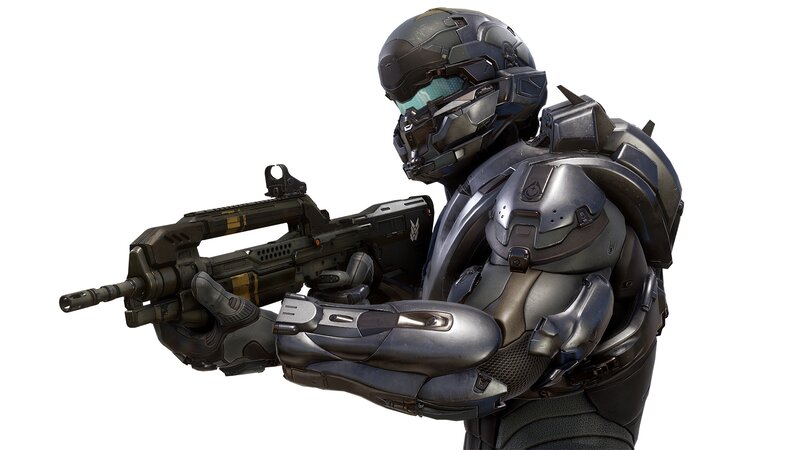 Soldier in Powered Armor — Gray, Serious
