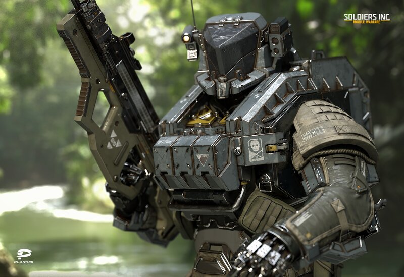 Soldier in Powered Armor — Gray, Tense