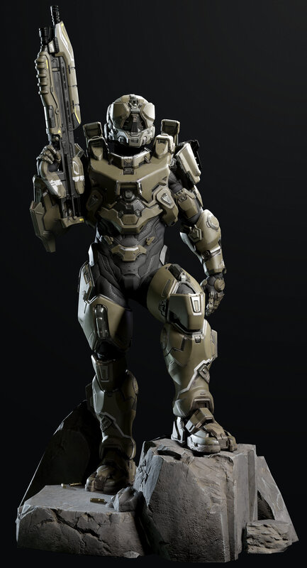Soldier in Powered Armor — Green, Dramatic, 3d Render, Weapon