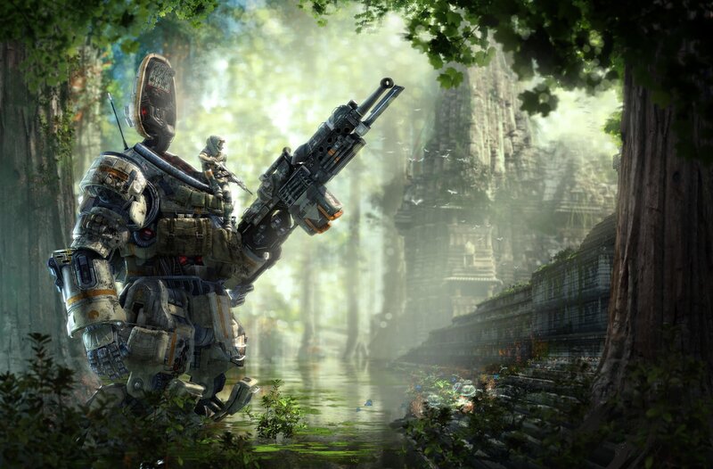 Soldier in Powered Armor — Green, Dramatic, Morning