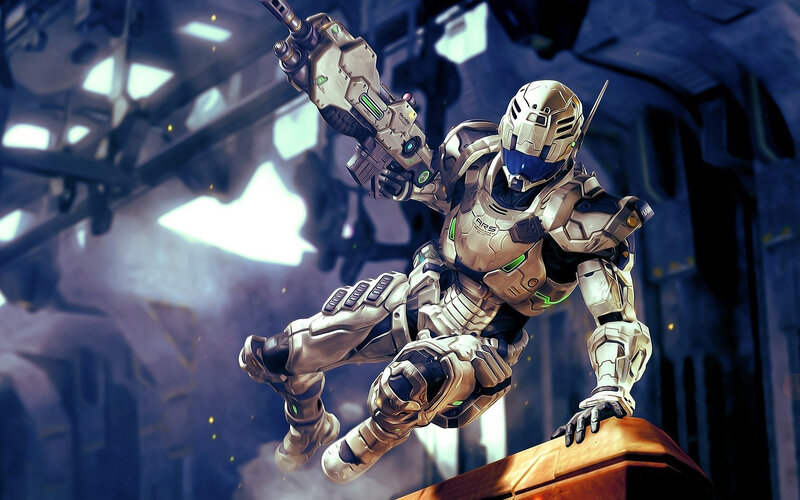 Soldier in Powered Armor — White, Dramatic