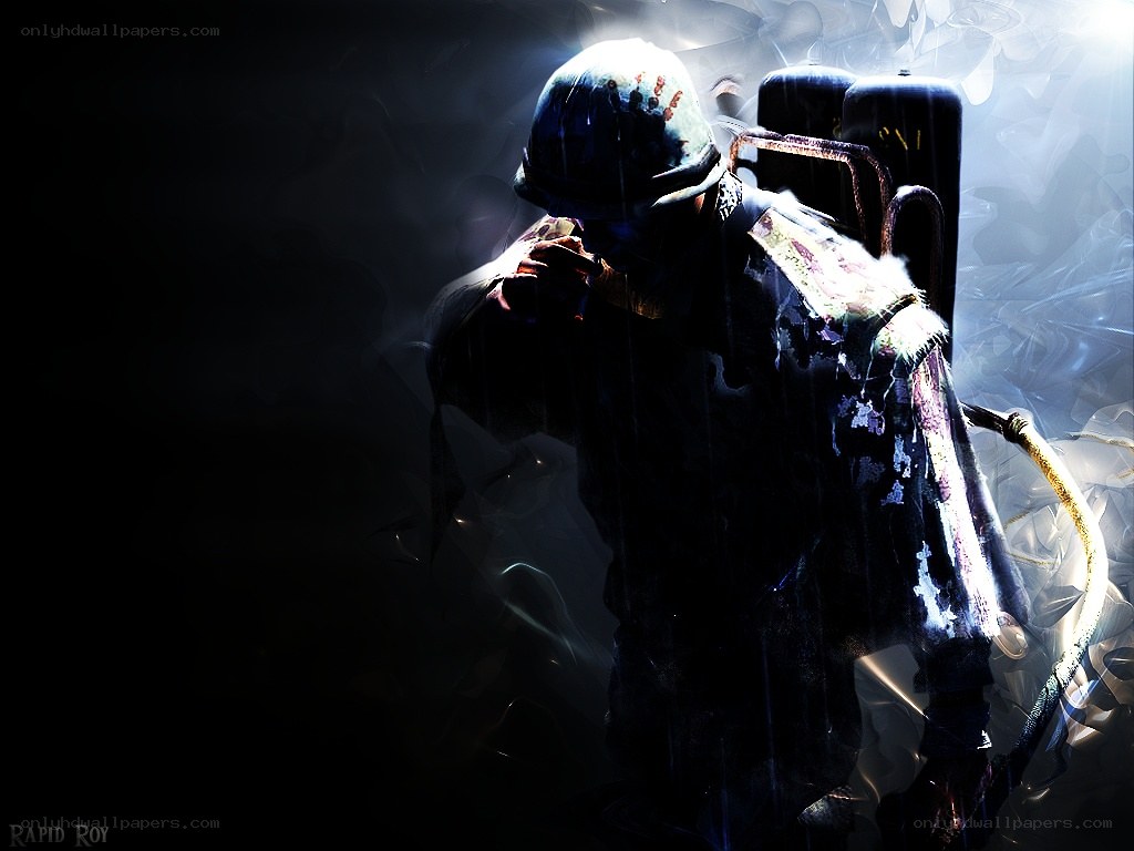 soldier in rain with backpack