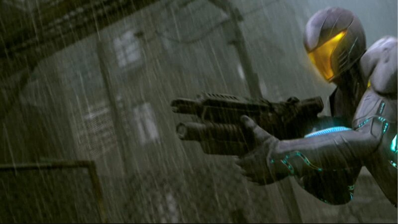 soldier in rain with weapon