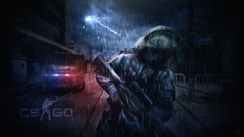 Soldier in Rainstorm — Blue, Dramatic