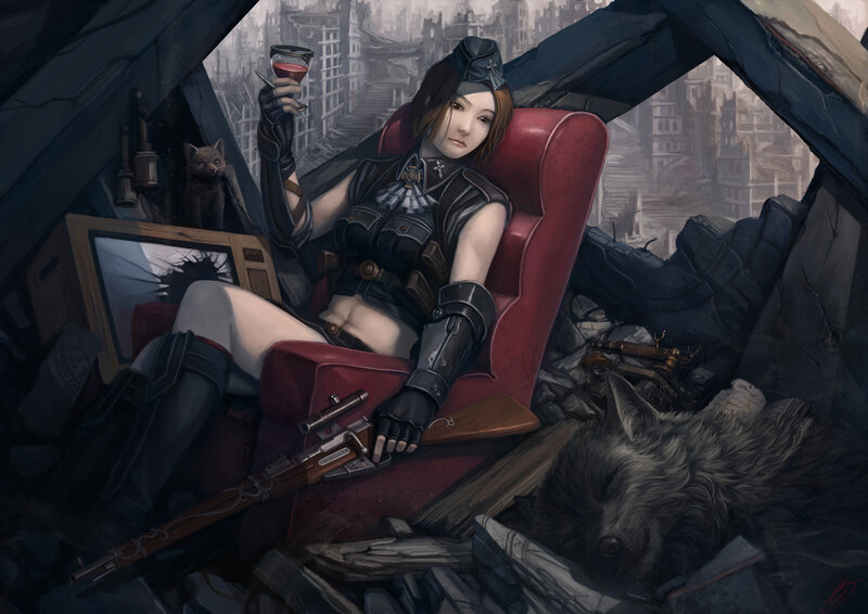 soldier in ruined city