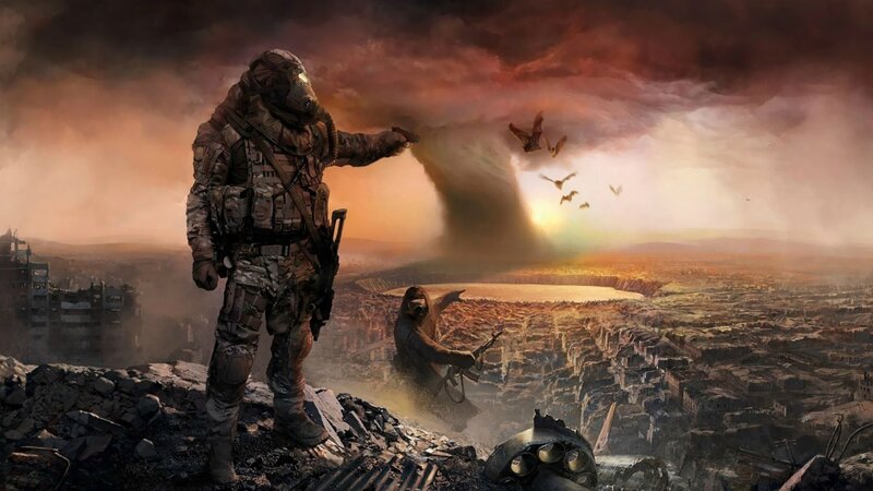 Soldier in Ruined City — Brown, Dramatic, Sunset