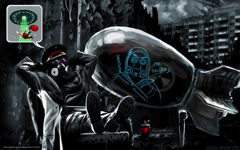 Soldier in ruined city