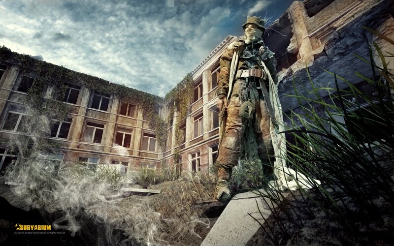 Soldier in Ruined Courtyard