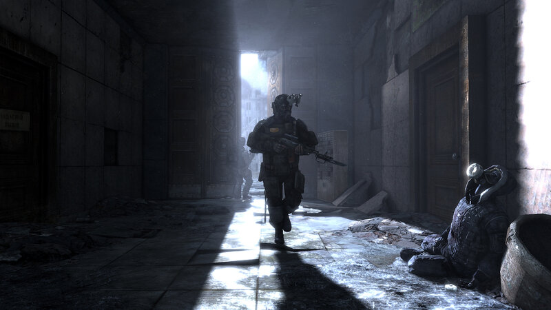 Soldier in Ruined Hallway