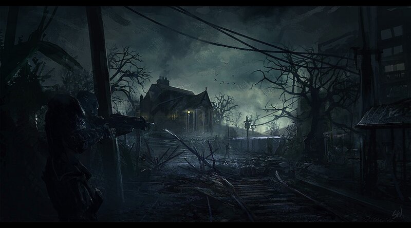 Soldier in Ruined Town — Black