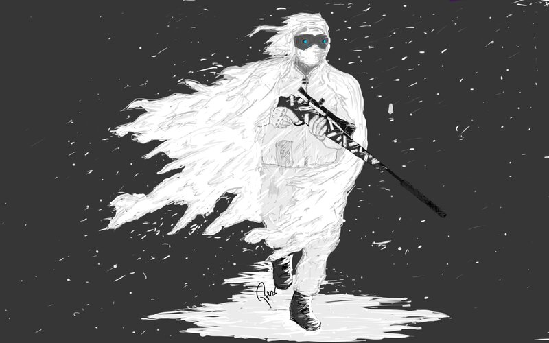 soldier in snowstorm