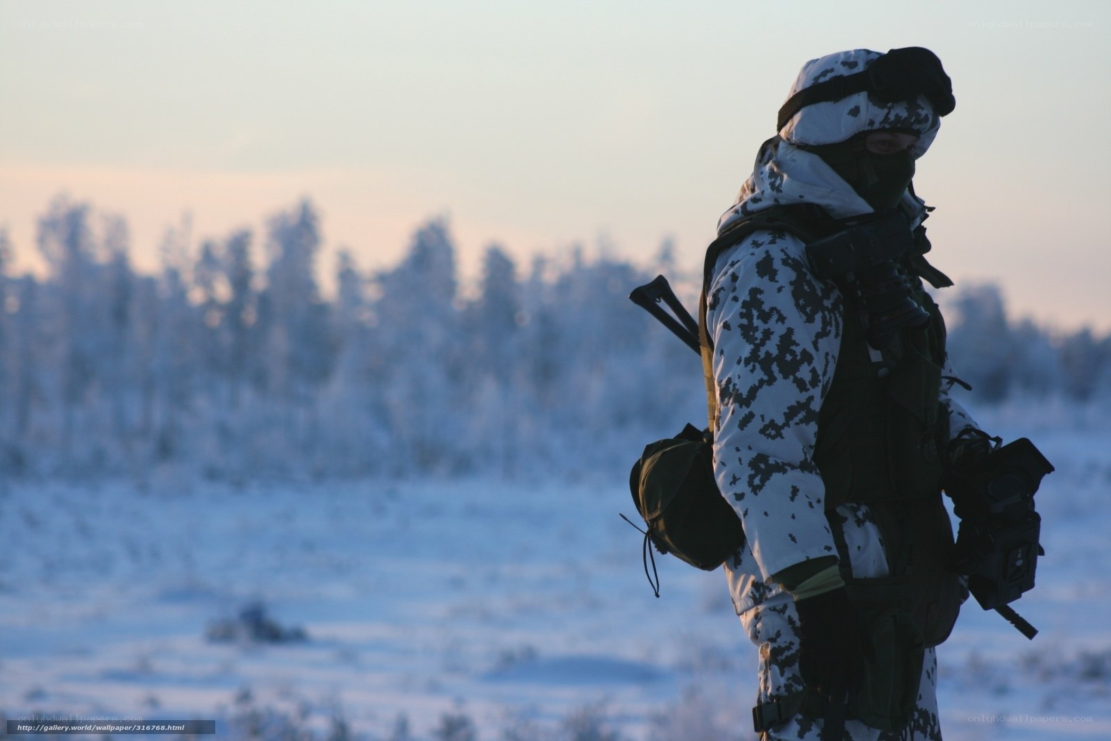 Soldier in snowy camouflage