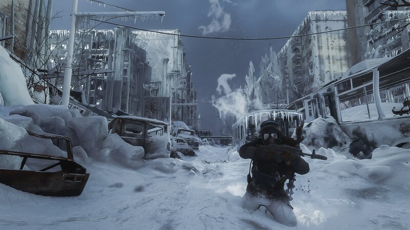 Soldier in Snowy City — White