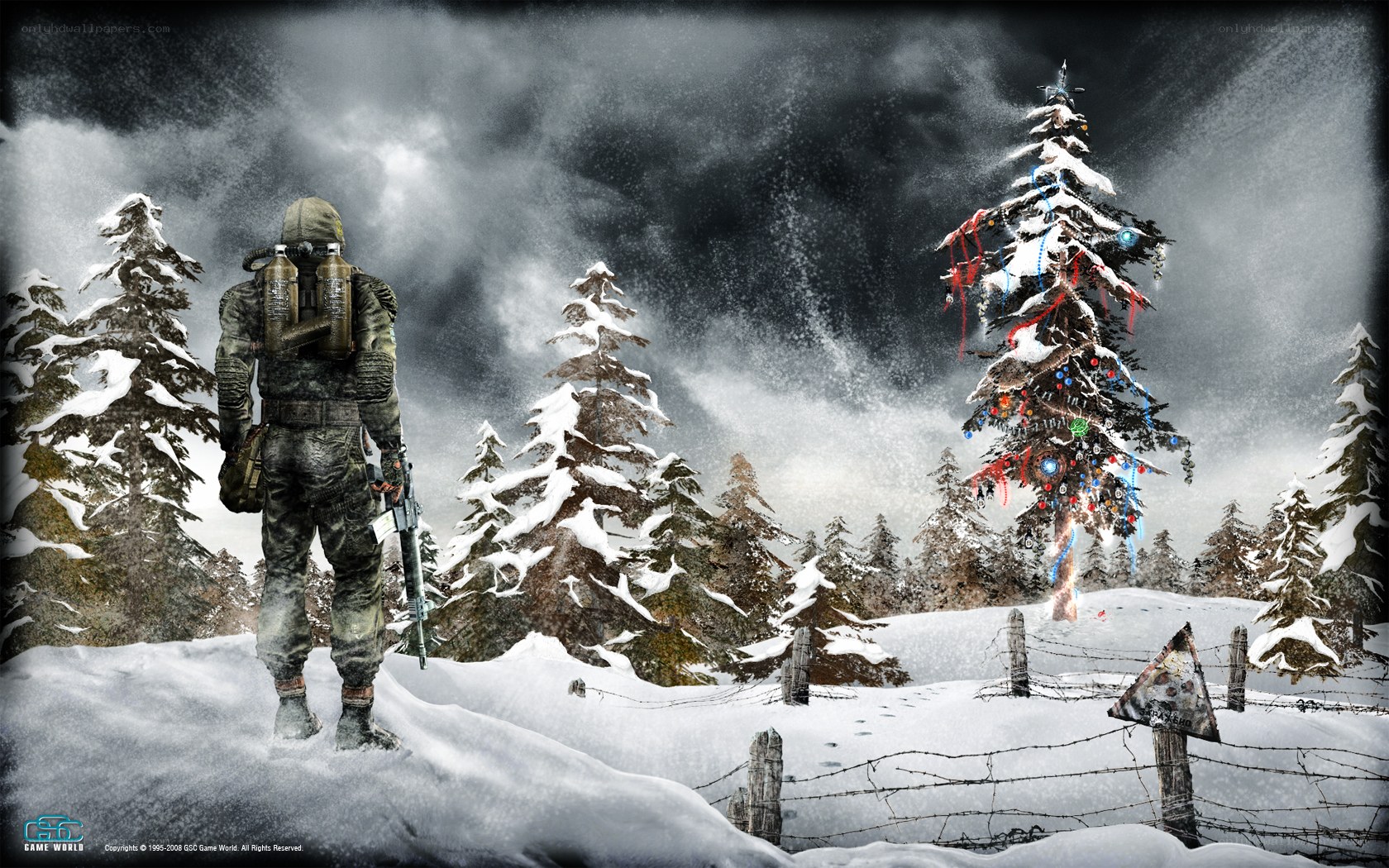 Soldier in snowy forest