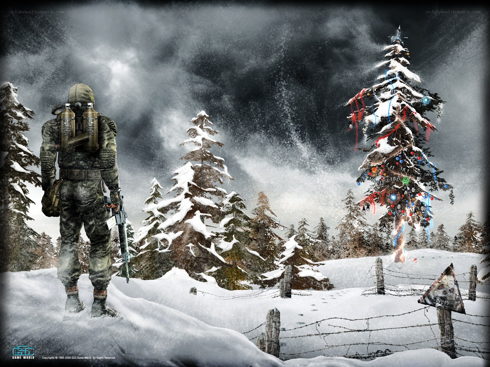 Soldier in snowy forest