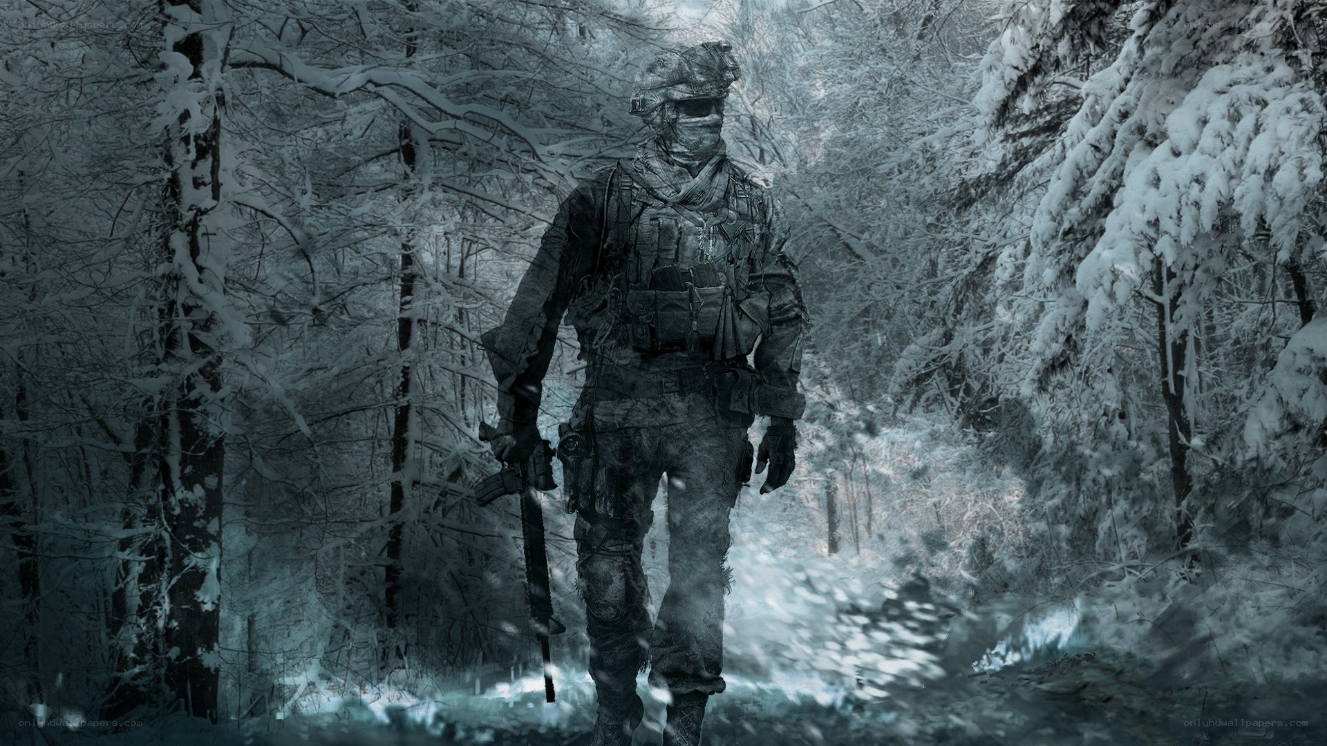 soldier in snowy forest