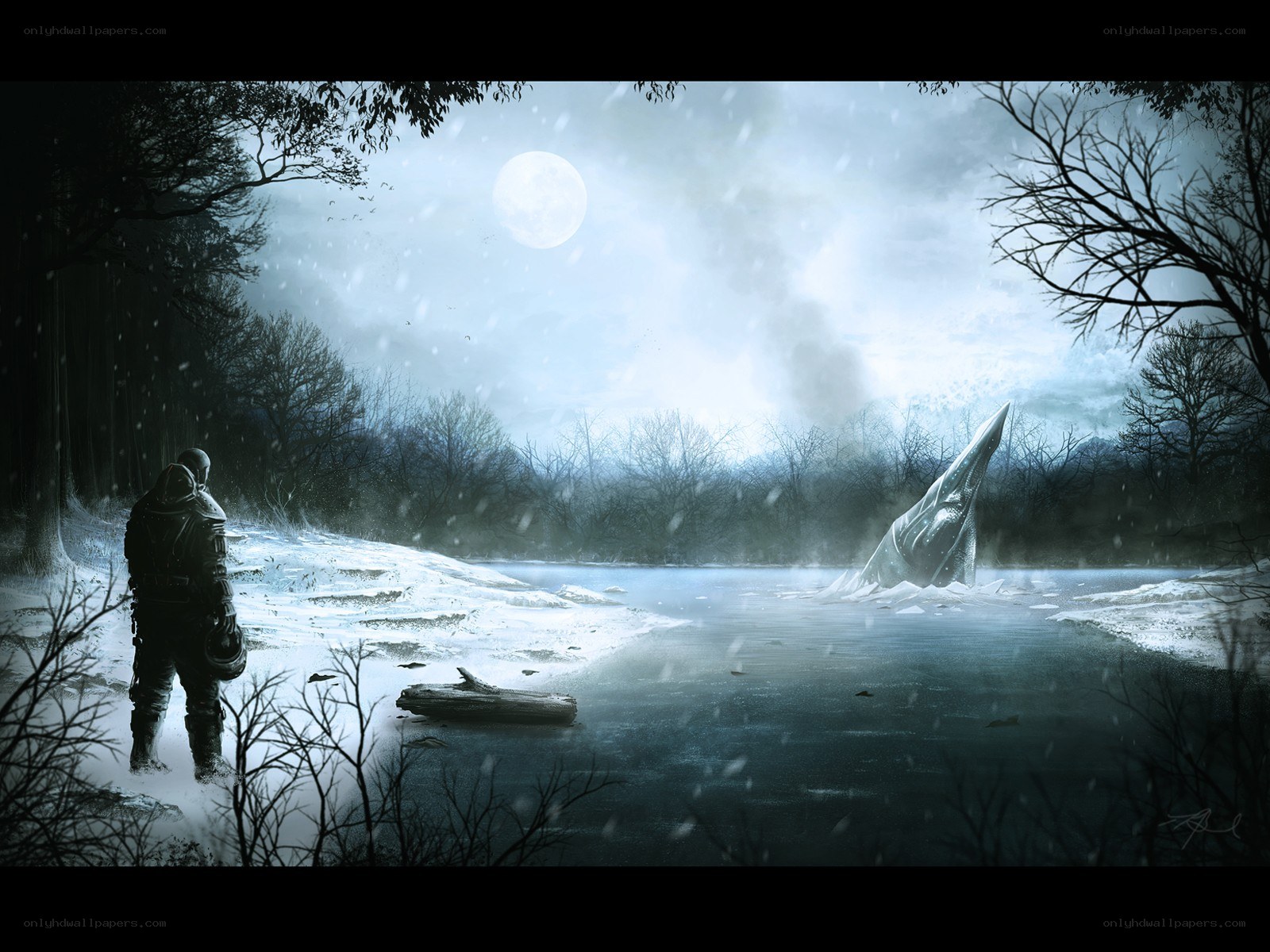 Soldier in snowy forest