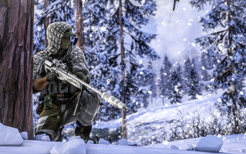 Soldier in Snowy Forest — White, Cold