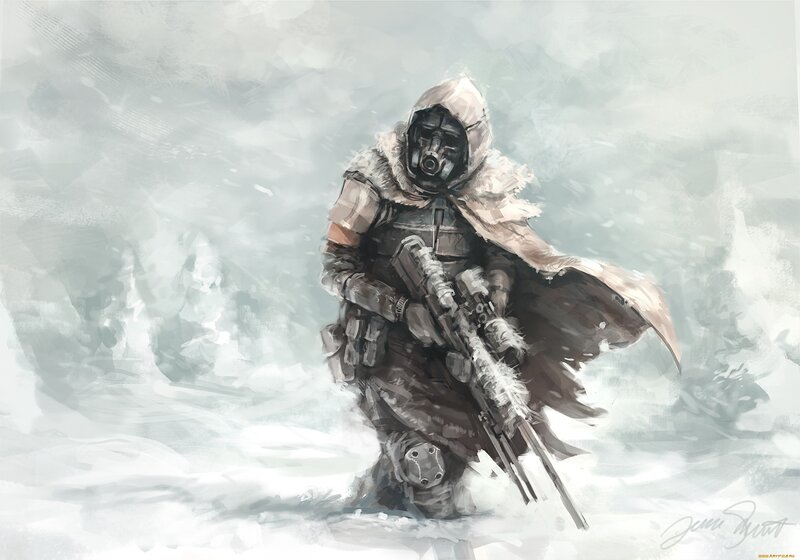 Soldier in Snowy Landscape — White, Dramatic, Winter