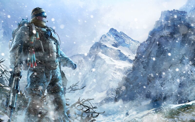 Soldier in Snowy Mountains — White, Dramatic, Cold