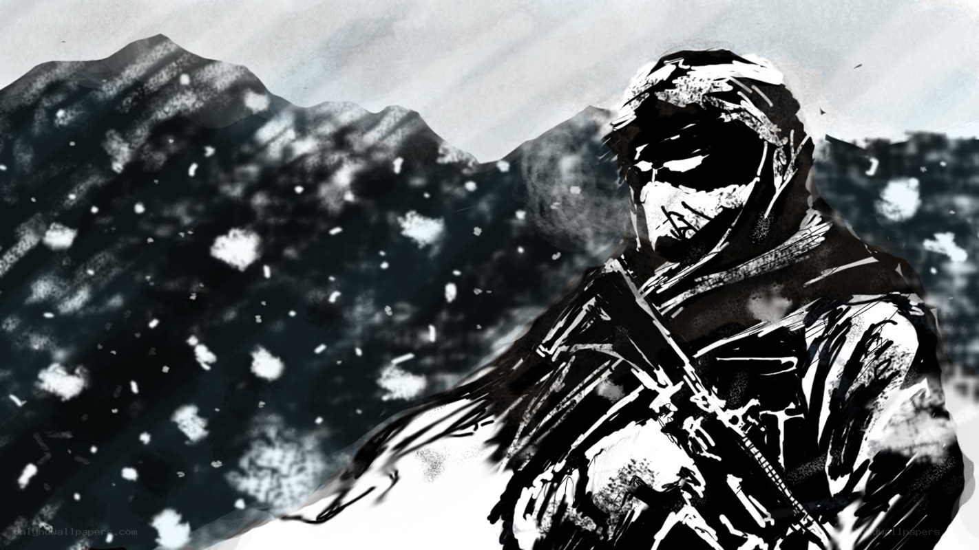 soldier in snowy mountains