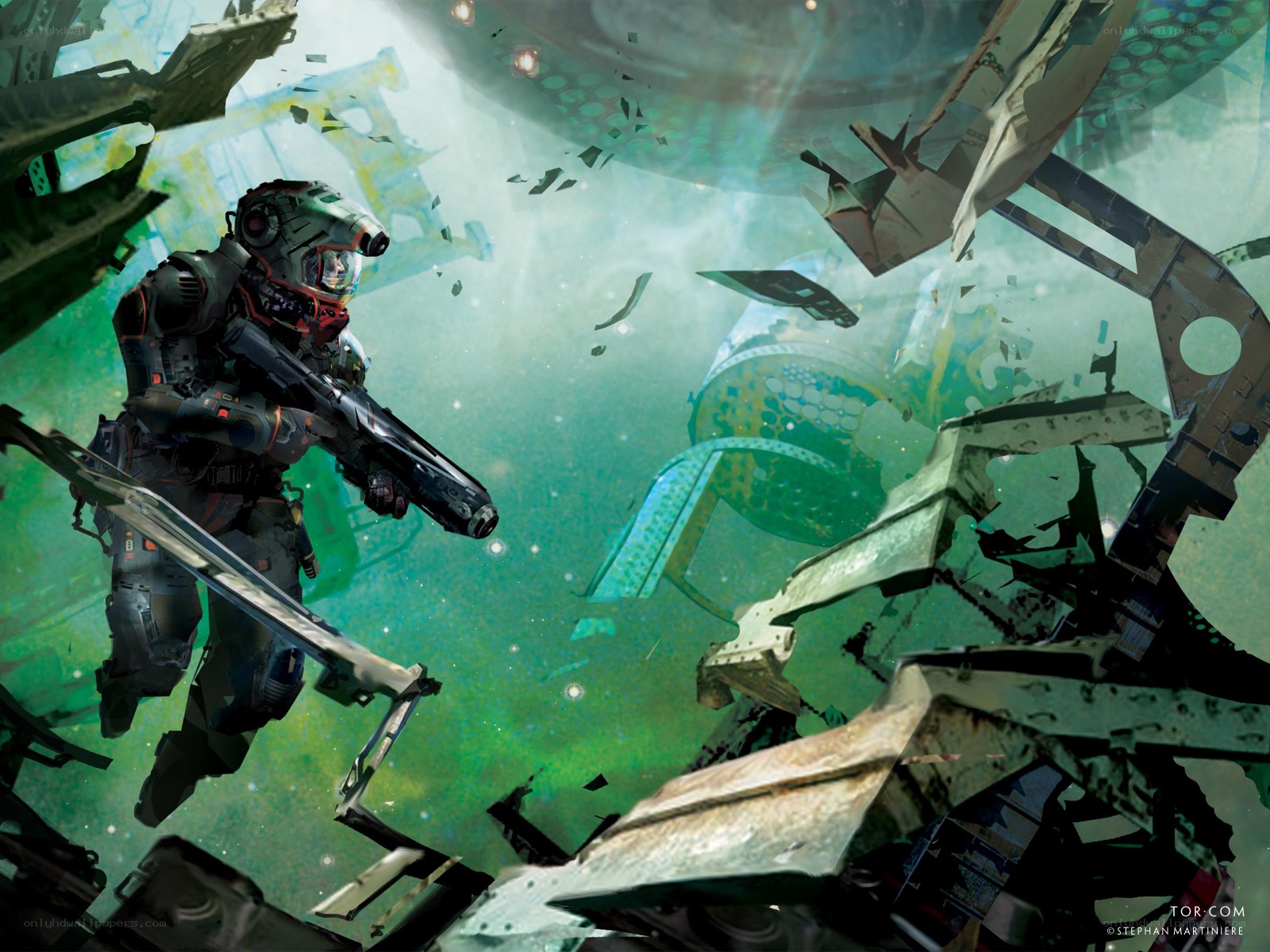soldier in space debris