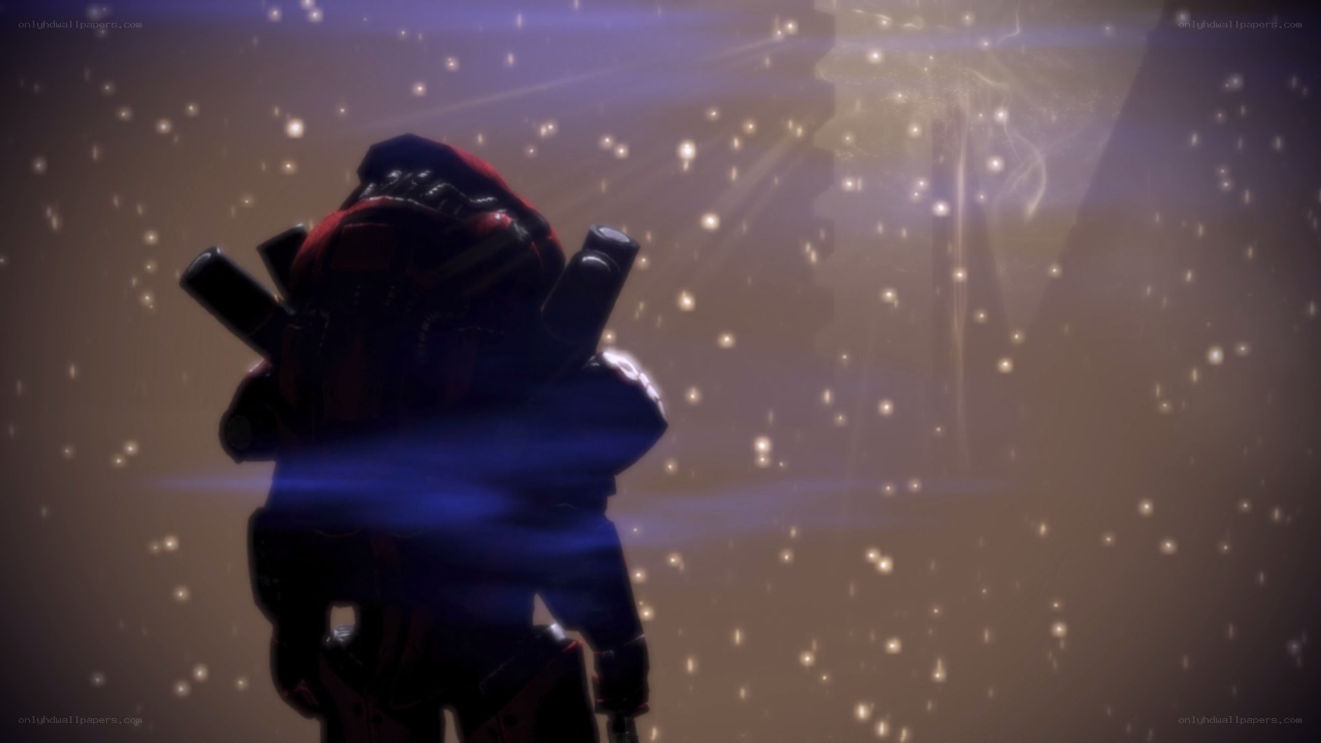 soldier in space with glowing particles