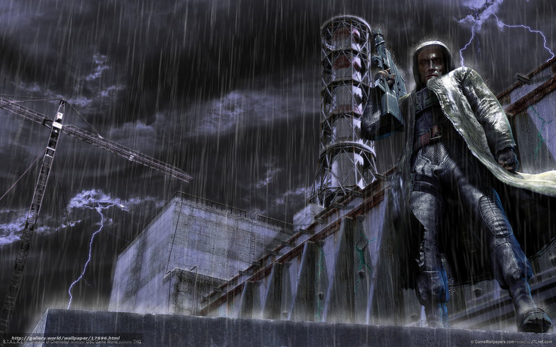 Soldier in stormy industrial zone