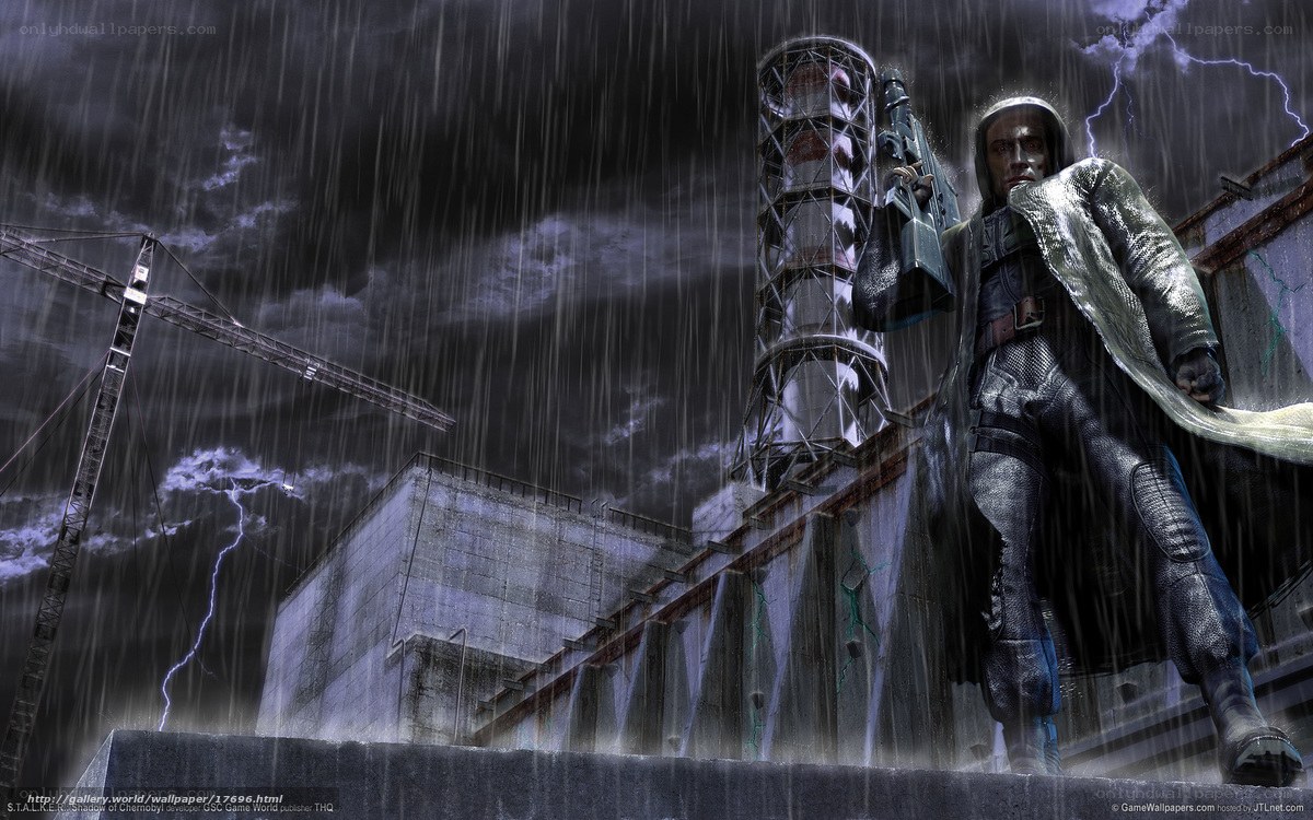 Soldier in stormy industrial zone