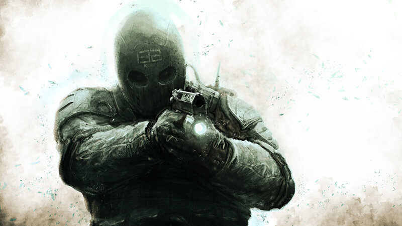 Soldier in Tactical Gear — Black, Dramatic, Digital Art, Gun