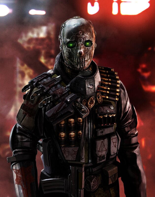 Soldier in Tactical Gear — Black, Dramatic, Digital Art, Mask