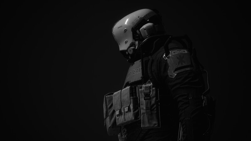 Soldier in Tactical Gear — Black, Dramatic, Night, 3d Render, Helmet