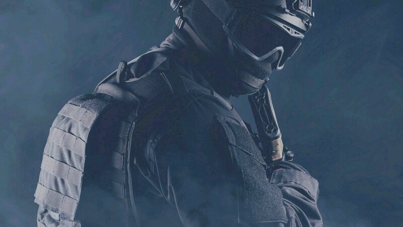 Soldier in Tactical Gear — Black, Dramatic, Photograph, Helmet