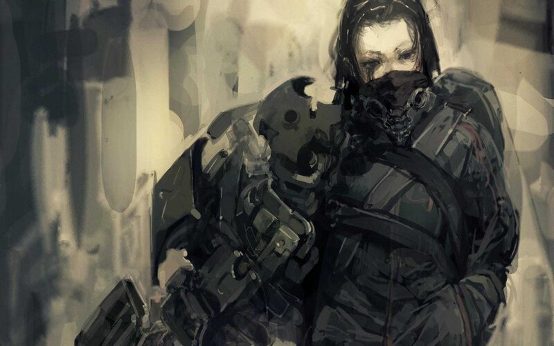 Soldier in Tactical Gear — Gray, Dramatic, Digital Art, Mask