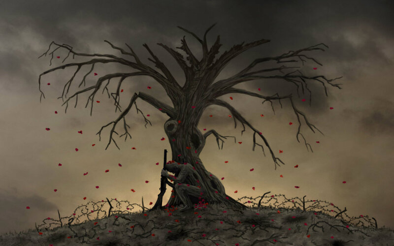 Soldier Leaning on Tree
