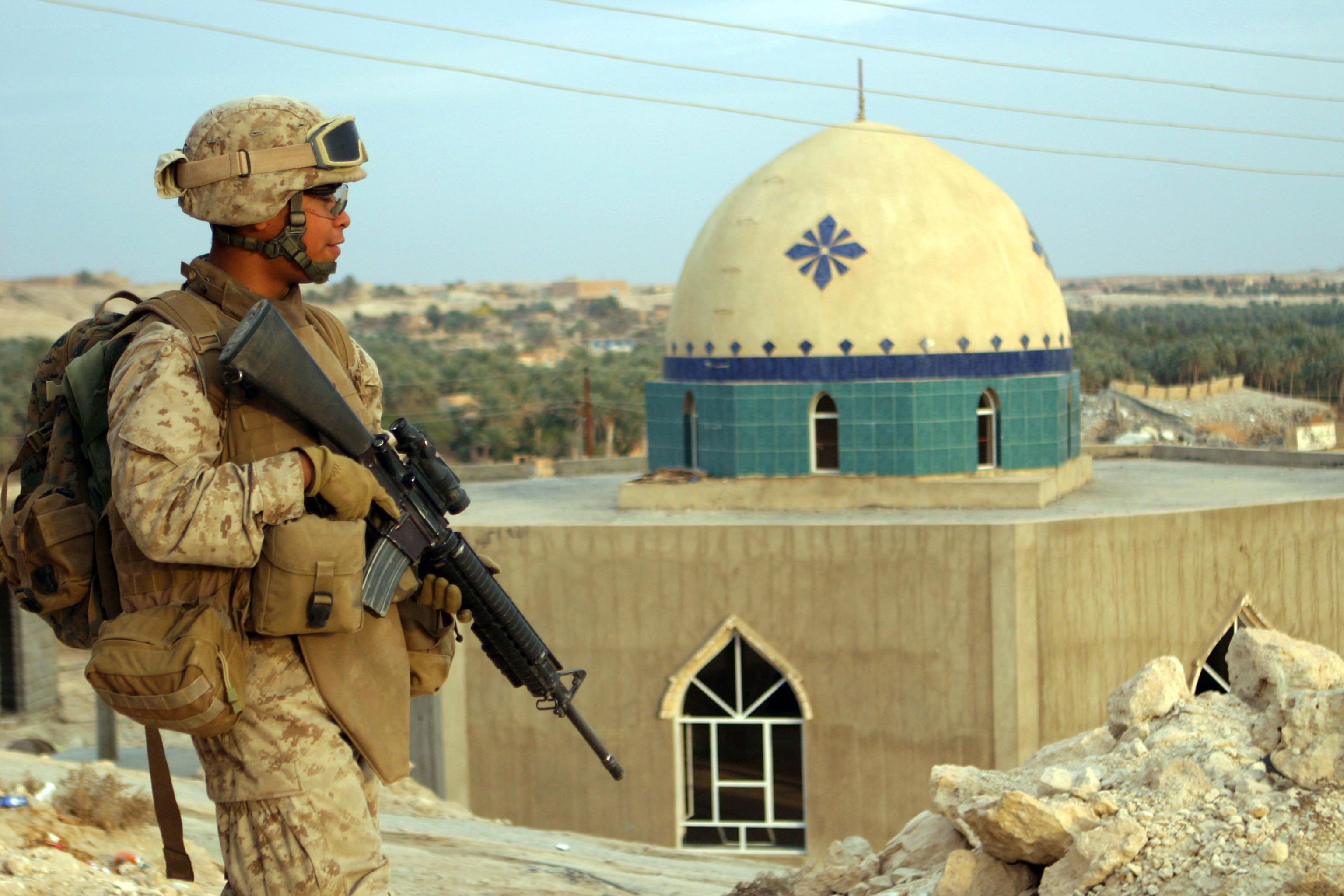 Soldier near a mosque