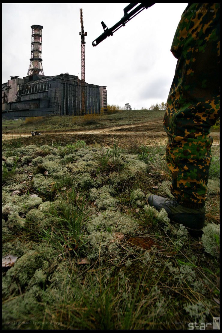 Soldier near Chernobyl reactor